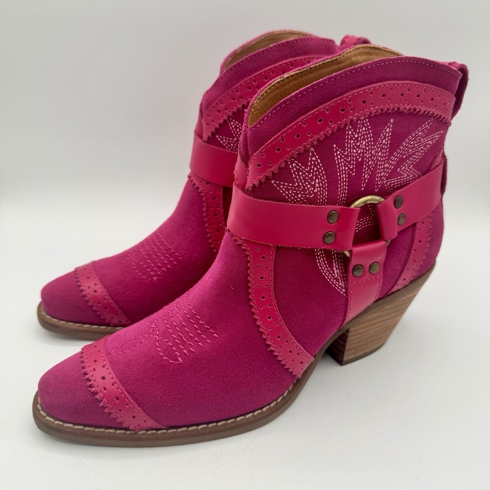 Dingo Gummy Boots Women's Size 7 Pink Suede‎ Harness Western Booties - Picture 9 of 16